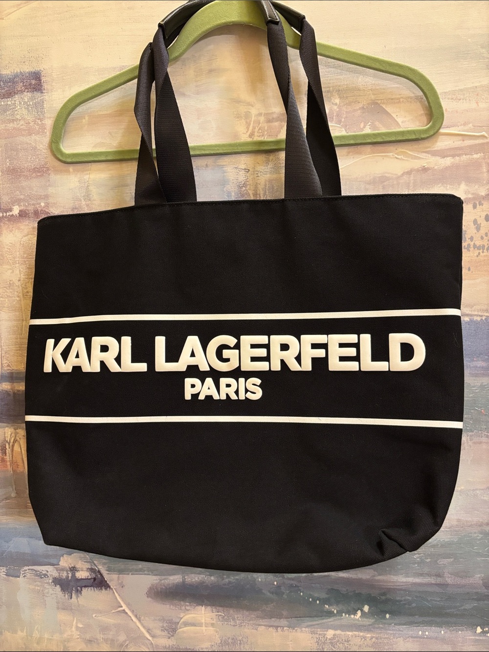 Karl Lagerfeld Black Canvas Tote with White Logo